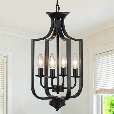 10.63 Inch Black Farmhouse Chandelier With Four Lights Modern Industrial Lantern Pendant Light Fixture for dining room