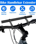 Ultra Long Bike Handlebar Extender Eleven Point Eight Inches Aluminum Alloy Cross Bar mounted on a bicycle handlebar.