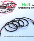 10 AWG 30 Ft Solar Panel Extension Cable Built To Last With Flame Retardant Protective Sleeving Twin Wire Solar Cable Featuring IP68 Waterproof Connectors Dust Caps For Home And RV Solar Setups displayed coiled with comparison image showing organizational advantage over other cables