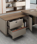 Ultimate Sit Stand Desk Boss Level Workstation smooth motorized lift with dual storage drawers and eco-friendly finish.