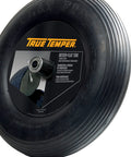 Close-up of Never Flat 8 Inch Wheelbarrow Tire With Ribbed Tread, Solid Polyurethane Wheel, No Inflation Needed, 16 Inch Wheel.