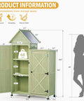 Outdoor Storage Cabinet With Waterproof Metal Roof And Wooden Vertical Design, Tall Garden Tool Shed With Multiple Shelves