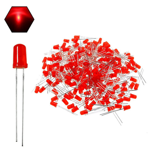 Two Hundred Pcs 5mm Red LED Diodes Kit For Electronics Projects With Diffused Round LED Lights Circuit Components Starter Set.