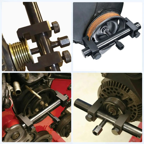 Universal Ribbed Drive Crankshaft Pulley Puller Kit on various engine components
