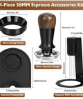 Bad Ass Home Barista Essential Kit Includes 58mm Spring Loaded Tamper Magnetic Wdt Tool Dosing Funnel And Silicone Tamping Mat For Sick Espresso Shots You Crave Daily - 4-piece espresso accessories kit with clear dimensions.