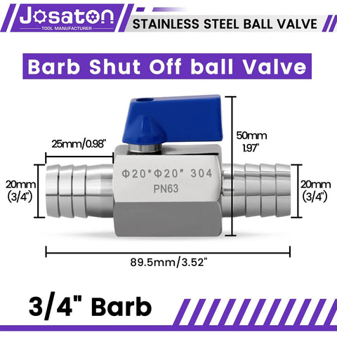Three Quarter Inch Hose Barb Ball Valve Kit With Stainless Steel Clamps For Heater Hose Shut Off Valve High Temp Tolerance