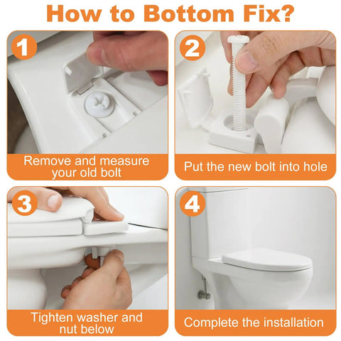 Step-by-step guide installing 4 Sets Toilet Seat Screws Kit With Plastic Bolts Nuts And Washers To Fix A Loose Toilet Seat Durable Replacement Hardware 3 In 1 Fasteners For Quick Tighten No Wiggle Easy DIY Install on toilet