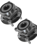 Front Wheel Bearing And Hub Assembly Set For Subaru Outback, Forester, Legacy, And XV Crosstrek Left And Right Two Piece Bolt-On Drop-In Direct Fit Kit For 2005 To 2014 Models, featuring two metal hubs.