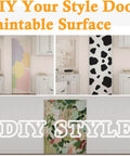 DIY paintable surface doors in various artistic designs displayed in a home interior setting.