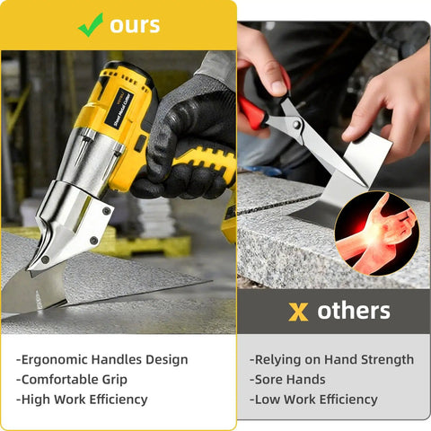 Heavy Duty Cordless Metal Shears Compatible With 21V Max Batteries cutting metal with ergonomic handle and high work efficiency.