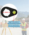 32mm Heavy Duty Metal Level Vial For GPS GNSS Survey Pole Crafted With 8 Inch Precision Green Bubble displayed outdoors.