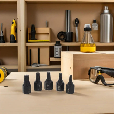 Hot 5 Piece Black Carbon Steel Bolt Extractor Kit For Broken Screw Removal Tool Set With Precision Hex Grip 1/8 To 1/4 Inch Size, five black extractors