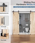 Double Sliding Barn Door Hardware Track Kit With Industrial Spoke Wheel Handle, Wall Mount Black Finish, 96 Inch Track