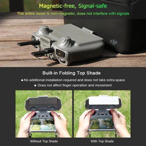 RC remote with 2 In 1 Anti Glare Sun Hood Shield And Screen Protector Kit For RC 2 Remote And DJI Mini 5 Pro Avata 360 Mini 4 Pro Mavic