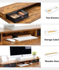 Height Adjustable Electric Standing Desk With Double Drawers And Storage Shelf 48 By 24 Inch Sit Stand Desk In Rustic Brown