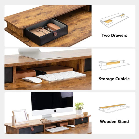 Height Adjustable Electric Standing Desk With Double Drawers And Storage Shelf 48 By 24 Inch Sit Stand Desk In Rustic Brown