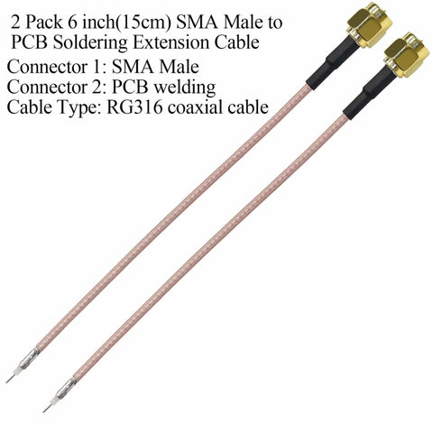 SMA To PCB Solder Cable 6 Inch 15cm RG316 Coax Antenna Extension Wire With SMA Male To PCB Connector For WiFi Routers 50 Ohm Impedance 2 Pack