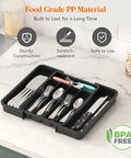 Slick Expandable Silverware Drawer Organizer With Adjustable Dividers For No Sweat Kitchen Storage And Quick Grab Cutlery Access Pretty Darn Spacious Layout Built To Last, black, food-grade PP material.