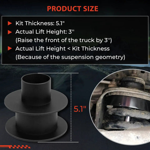 Front Leveling Kit For 2005 To 2024 Ford F250 And F350 Super Duty 4WD Trucks with 5.1" thickness and 3" lift.