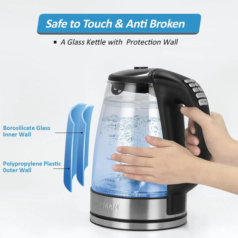 Electric Kettle With Temperature Control, 6 Presets For Tea, Coffee And Herbal, Fast Boil 1.7L, Double Wall Cool Touch