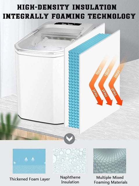 Portable Countertop Ice Maker Dishing Out Bullet Ice Keeps Your Squad Cool By Producing 40 Pounds Daily In Jiffy, showcasing high-density insulation technology.