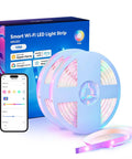 WiFi RGB LED Strip Lights 32.8ft With HomeKit Siri Alexa Google SmartThings Color Changing Mood Lighting app and box visible