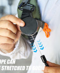 Person demonstrating Heavy Duty Retractable Keychain With Waist Hanging Design Expandable 60cm Wire Rope Anti-Theft
