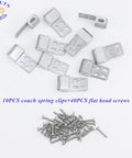 Top Shelf Heavy Duty 10 Piece Sofa Spring Clips Furniture Upholstery Repair Kit With 40 Screws showing silver metal clips and screws.