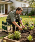 Heavy Duty Garden Kneeler And Seat With 11.5 Inch Wide Pad, Foldable Stool With Dual Tool Bags in use for gardening
