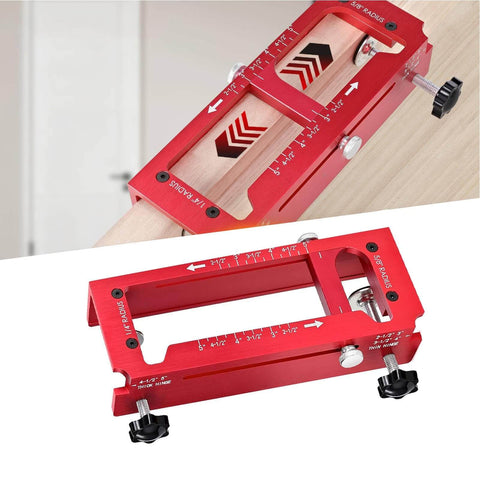 Adjustable Router Jig For Doors With Aluminum Hinge Mortising Template Kit And Precision Depth Gauge for 2.5 to 5 inch hinges, red aluminum