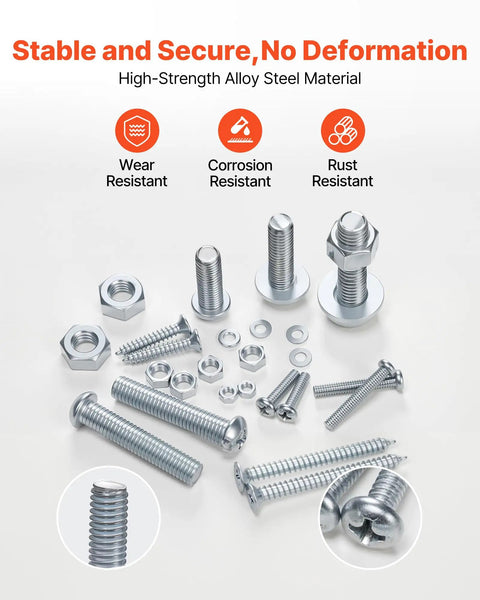 Top Rated 2250 Piece Bolts And Nuts Assortment Kit Including Metric And Imperial Machine Screws Plus Flat Washers In Alloy Steel For Shop Builds And Garage Fixes Galvanized White Finish showing variety of bolts, nuts, and washers.