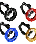 Centerlock To Six Bolt Rotor Adapter With Lockring All In One Kit For No Fuss Conversion Of Centerlock Hubs To Classic Six Bolt Disc Rotors On MTB And Road Bikes Black, red, blue, and gold adapters