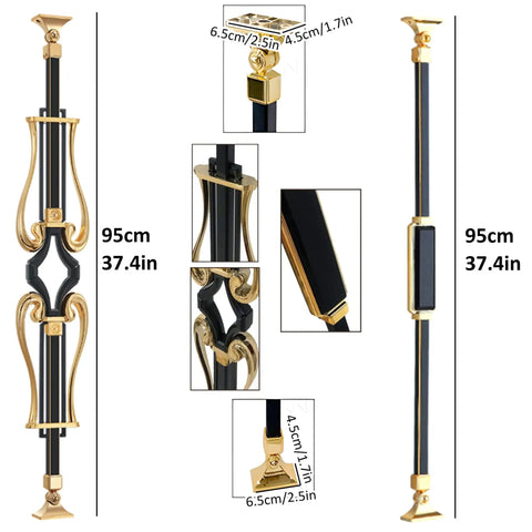 Rock Solid Modern Square Metal Balusters For Glass Railing With No Stress Floor Mount Brackets Heavy Duty Aluminum Spindles Complete Deck Stairway Guardrail Kit Top Shelf Modern Design close-up view with detailed measurements.