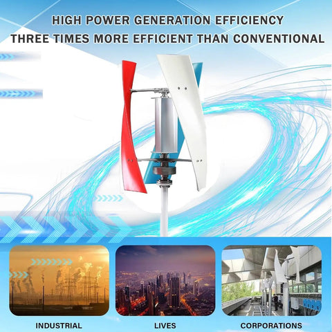 Heavy Duty 18000W Vertical Wind Turbine Kit For Home And Biz With 12V Controller, colorful blades, industrial use illustration