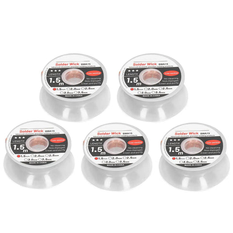 5Pcs Pro Grade Desoldering Braid Solder Wick Premium Red Copper For Electronics Repair PCB Motherboard Phone Board 1.5 Meter Each 1.5mm Width Soldering Essentials