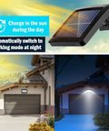 Go To Outdoor Solar Wall Light With Motion Sensor No Fuss 56 LED IP54 Waterproof illuminating garage at night