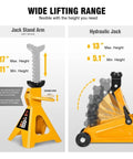 Low Profile Hydraulic Trolley Jack Set With Two Ton Capacity And Two Ratchet Jack Stands, Safety Overload System, lifting range