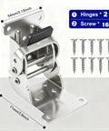 Rock Solid Workhorse Folding Brackets 0 To 180 Degrees Self Locking Hinges Heavy Duty Rustproof Steel Bracket With Screws close-up with dimensions.