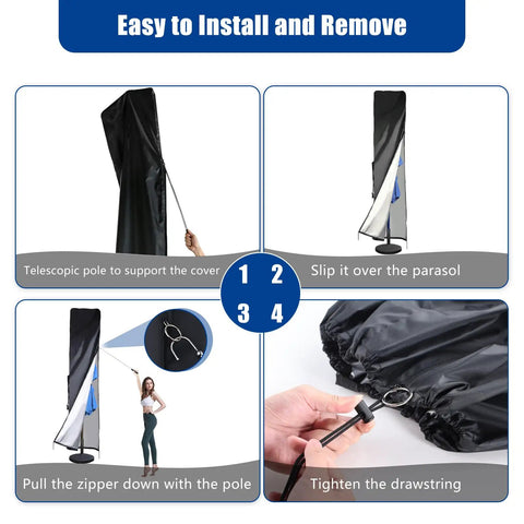 Step-by-step guide for installing Beefed Up 420D Waterproof Patio Umbrella Cover For Double Sided 13 To 15 Ft Market Umbrellas.