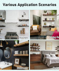 Various rooms with Heavy Duty L Shaped Shelf Brackets 0.2 Inch Thick Solid Steel Wall Mount Supports For 12 Inch Floating Shelves