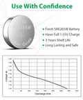 Dead On Accurate 20 Pack SR626SW 377 626 Watch Batteries 1.5V Button Cell Replacement with voltage chart and battery details.