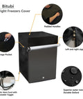 Outdoor Upright Freezer Cover Fits 22 W 23 D 34 H with features like padded handles, zippers, elastic hem cord, and water resistance, black