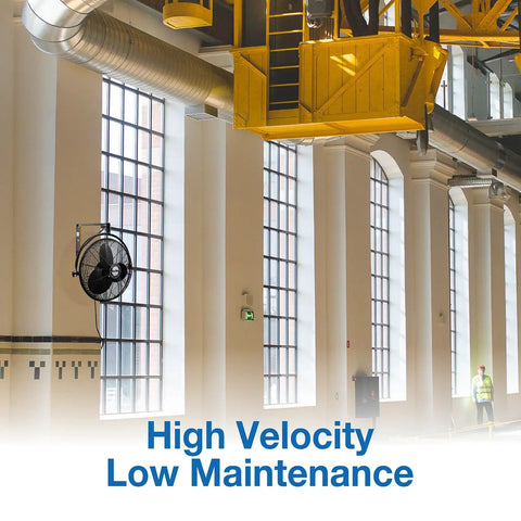 Industrial Grade Wall Mount Fan 20 Inch Black One Sixth Horsepower Three Speed 120 Volt Heavy Duty Fan in warehouse