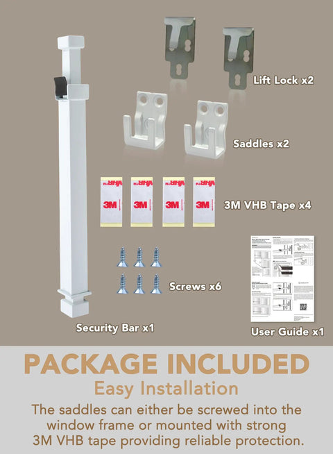 Sliding Glass Door Security Bar Adjustable From 25.75 To 47.5 Inches Keeps Kids Safe And Stays Put shown with installation kit