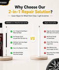 Comparison of CHEFANIX Light Silver Wheel Rim Touch Up Paint With Built In Brush for detail and wider area repair versus regular touch-up pen.