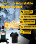 Portable Propane Heater For Outdoors, Cordless Radiant Camp Heater With Foldable Tank Holder, depicted with radiant heat outdoors.