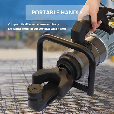 Professional Electric Rebar Cutter And Bender Combo With Tool Bag Featuring 1800W Pure Copper Motor For Heavy Duty Steel Pipe Bending Built Different And Takes Hard Labor Off Your Plate No Sweat Here, showing portable handle design.