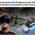 Person using VR glasses with WLtoys 1 To 64 Scale Mini RC Car With 720P HD FPV Camera on track