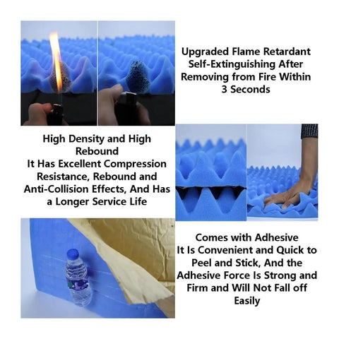 Image showcasing Badass 7Cm Thick Acoustic Foam Panels Self Adhesive Egg Crate Sound Deadening Tiles, emphasizing flame retardance and texture.