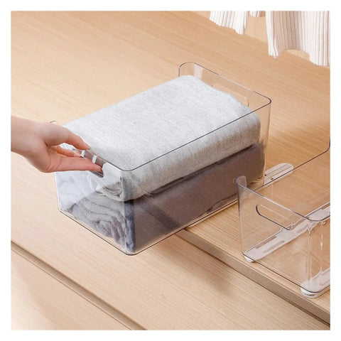 Heavy Duty Side Mounted Ball Bearing Drawer Slides Full Extension Double Row Premium Steel Glide smoothly supporting a clear storage box with folded clothes.